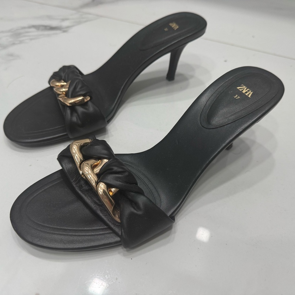 Zara Black Heels with Gold Accent